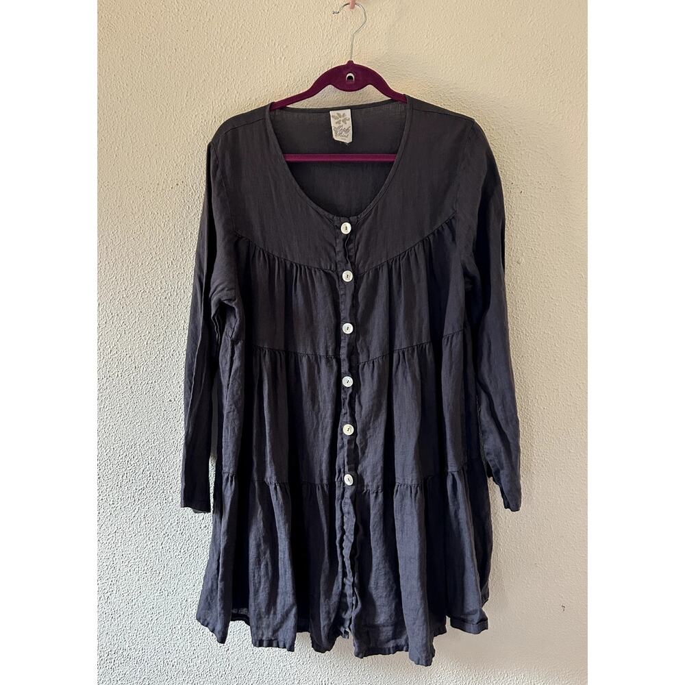 Match Point Grey 100% Linen Button Down Dress